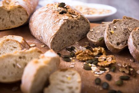 Fresh crispy slices of rye breadの写真素材