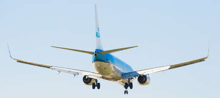 BARCELONA, SPAIN - MARCH 09, 2017:  KLM Airlines plane arriving at El Prat Airport on schedule. Barcelona, Cataloniaのeditorial素材
