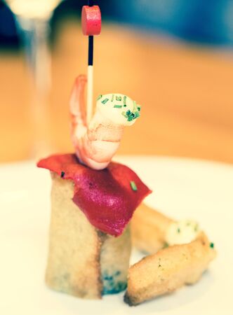 Apetite pincho with shrimp and red pepperの写真素材