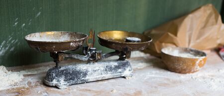 traditional kitchen scales on vintage kitchenの写真素材