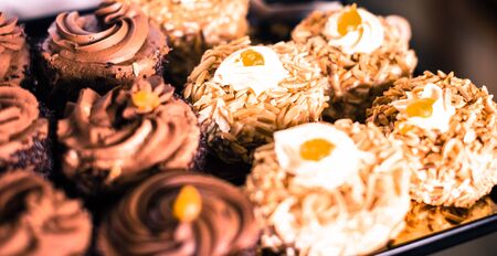 delicious cakes with hazelnut creamの写真素材
