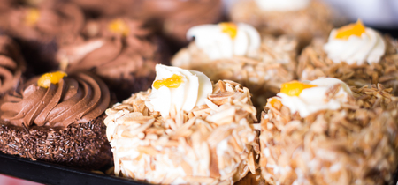 delicious cakes with hazelnut creamの写真素材