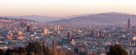 Morning Panorama of Barcelona from Mondjuic. Catalonia, Spainの写真素材