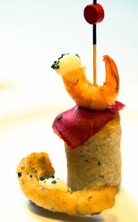 Apetite pincho with shrimp and red pepperの写真素材