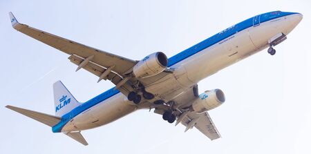 BARCELONA, SPAIN - MARCH 09, 2017:  KLM Airlines plane arriving at El Prat Airport on schedule. Barcelona, Cataloniaのeditorial素材