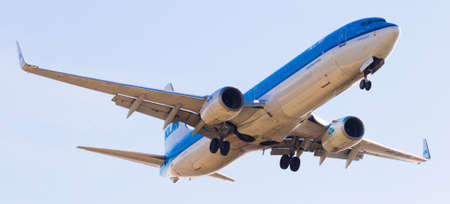 BARCELONA, SPAIN - MARCH 09, 2017:  KLM Airlines plane arriving at El Prat Airport on schedule. Barcelona, Cataloniaのeditorial素材
