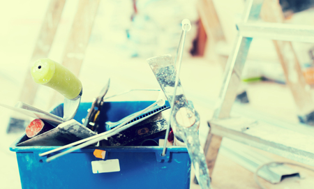 common set of construction tools for repairing the premisesの写真素材