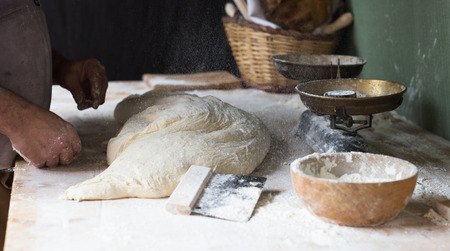 process of making bread in a traditional bakeryの写真素材