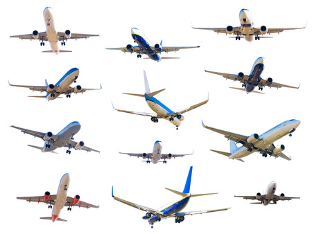 group of modern aircraft of different modelsの写真素材