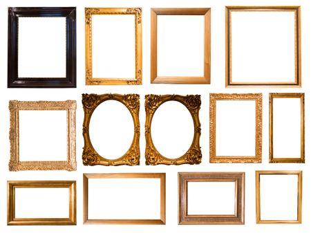 group of retro golden rectangular frame for photography on isolated background