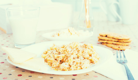 plate with cereal porridge for healthy wholesome breakfastの写真素材