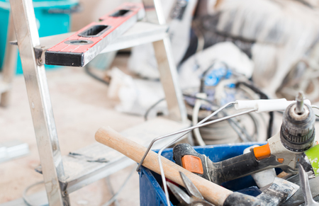 common set of construction tools for repairing the premisesの写真素材