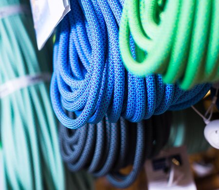 Multicolored climbing ropes for climbingの写真素材