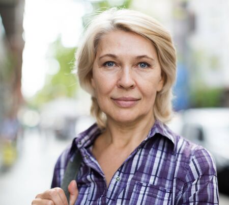 portrait of European elderly blonde womanの写真素材