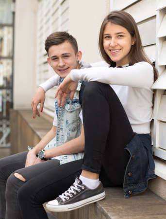 european modern teenagers in the yardの写真素材