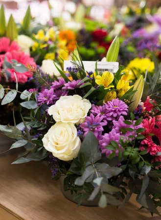 a bouquet of flowers on the tableの写真素材