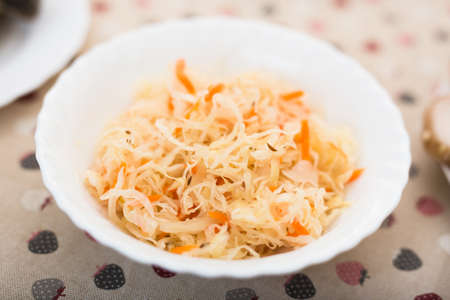 appetizing crispy sauerkraut in bowl plate