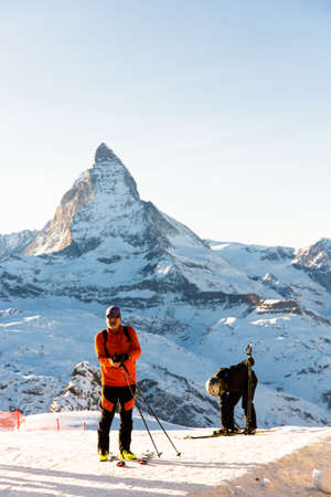 Snowy mountain Matterhorn during the day in winter. Zermatt, swiss alpsの写真素材