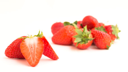 fresh appetizing strawberries on a white backgroundの写真素材
