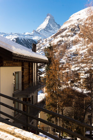 Snowy mountain Matterhorn during the day in winter. Zermatt, swiss alpsの写真素材