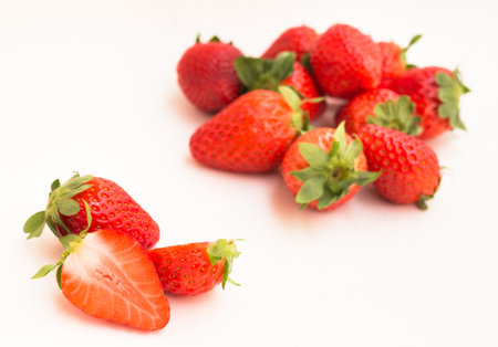 Fresh appetizing strawberries on a white backgroundの写真素材