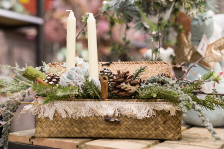 Candles and flowers are ready for the holidayの写真素材