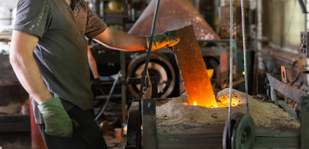 Foundry - ferrous metal is melted in an induction furnace of metallurgical plant