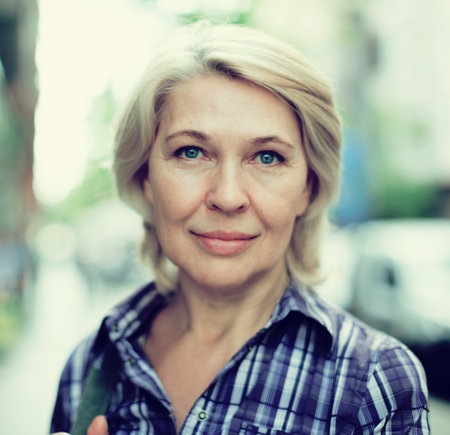 Portrait of elderly blonde womanの写真素材