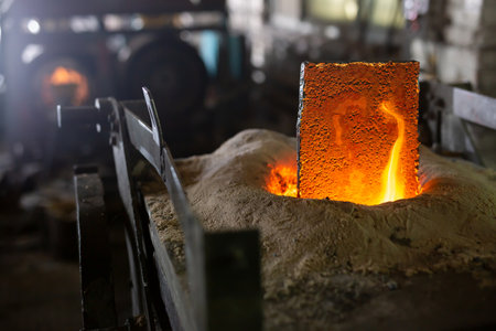 Foundry - ferrous metal is melted in an induction furnace of metallurgical plant