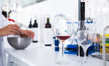 Organoleptic characteristic for wine in laboratory of wunery of spainの写真素材