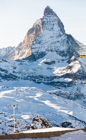 Snowy mountain Matterhorn during the day in winter. Zermatt, swiss alpsの写真素材