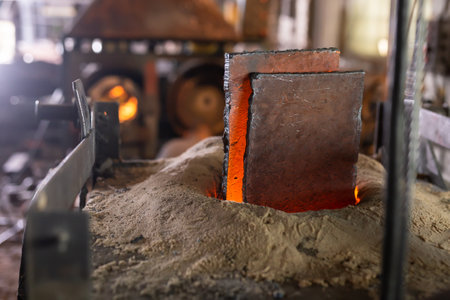 Foundry - ferrous metal is melted in an induction furnace of metallurgical plantの写真素材