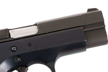 Close-up of pistol slide with chamber detailの写真素材
