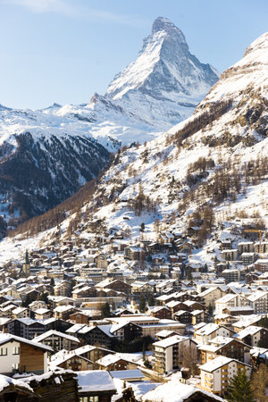 View of the Matterhorn during the day in winter. Zermatt, Switzerlandの写真素材