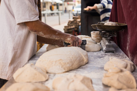 mass of yeast dough in the bakeryの写真素材