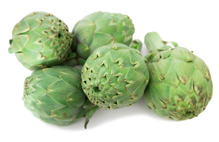 green artichokes on white backgroundの写真素材