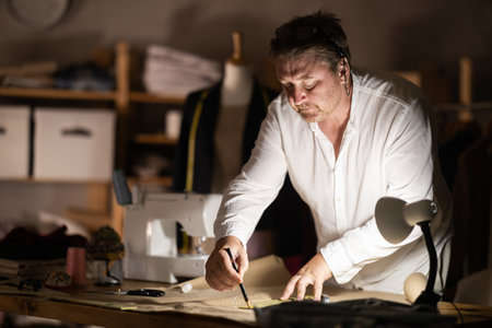 Male tailor draw create sketch of dress