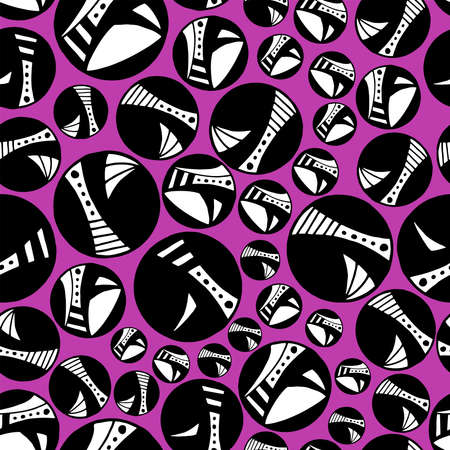 Seamless pattern vector repeat of monochrome circles on a hot pink backgroundのイラスト素材