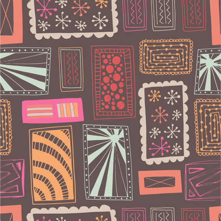 Seamless pattern vector repeat of doodled rectangles on a dark background