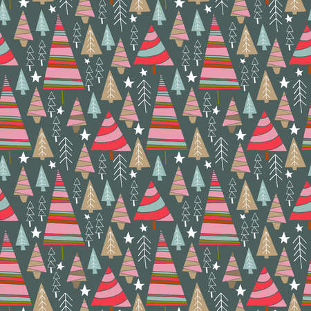 seamless vector repeat pattern texture of hand-drawn festive woodland motifsのイラスト素材