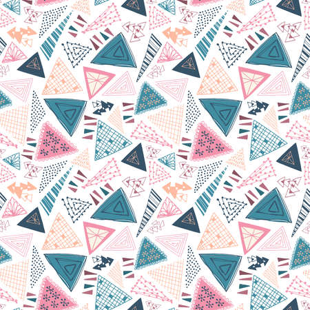 seamless vector pattern repeat of hand-drawn, abstract, doodle trianglesのイラスト素材
