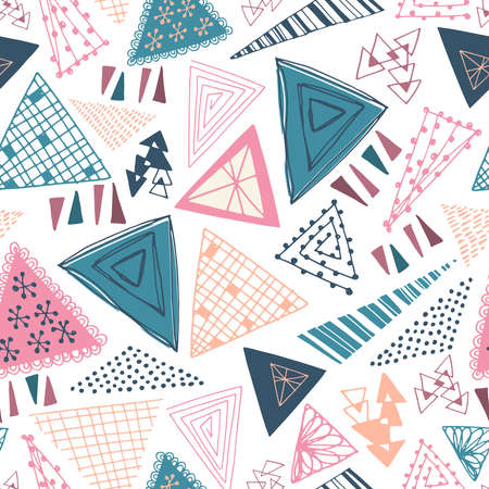 seamless vector pattern repeat of hand-drawn, abstract, doodle trianglesのイラスト素材