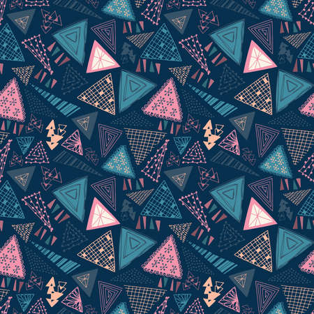 seamless vector pattern repeat of hand-drawn, abstract, doodle trianglesのイラスト素材