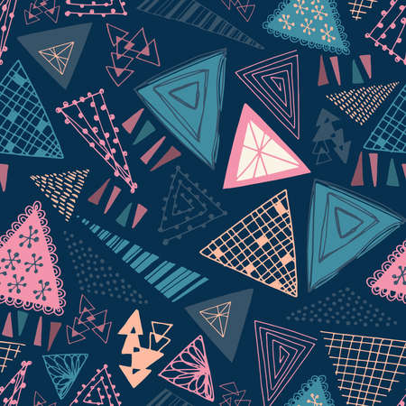 seamless vector pattern repeat of hand-drawn, abstract, doodle trianglesのイラスト素材