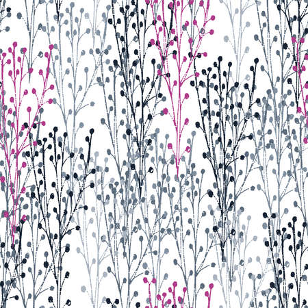 seamless vector pattern repeat of hand-drawn winter twigs and branchesのイラスト素材
