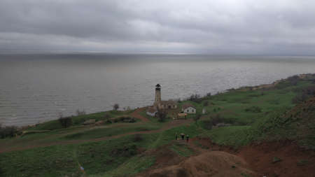 Lighthouse on the coast of the island of Kunashir.の写真素材