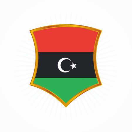 Libya flag vector with shield frameのイラスト素材