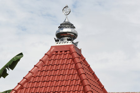 The roof of a mosque against an overcast sky.の写真素材