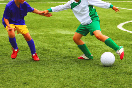 football soccer match for childrenの写真素材