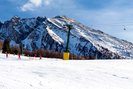 Ski resort with track and ski liftの写真素材